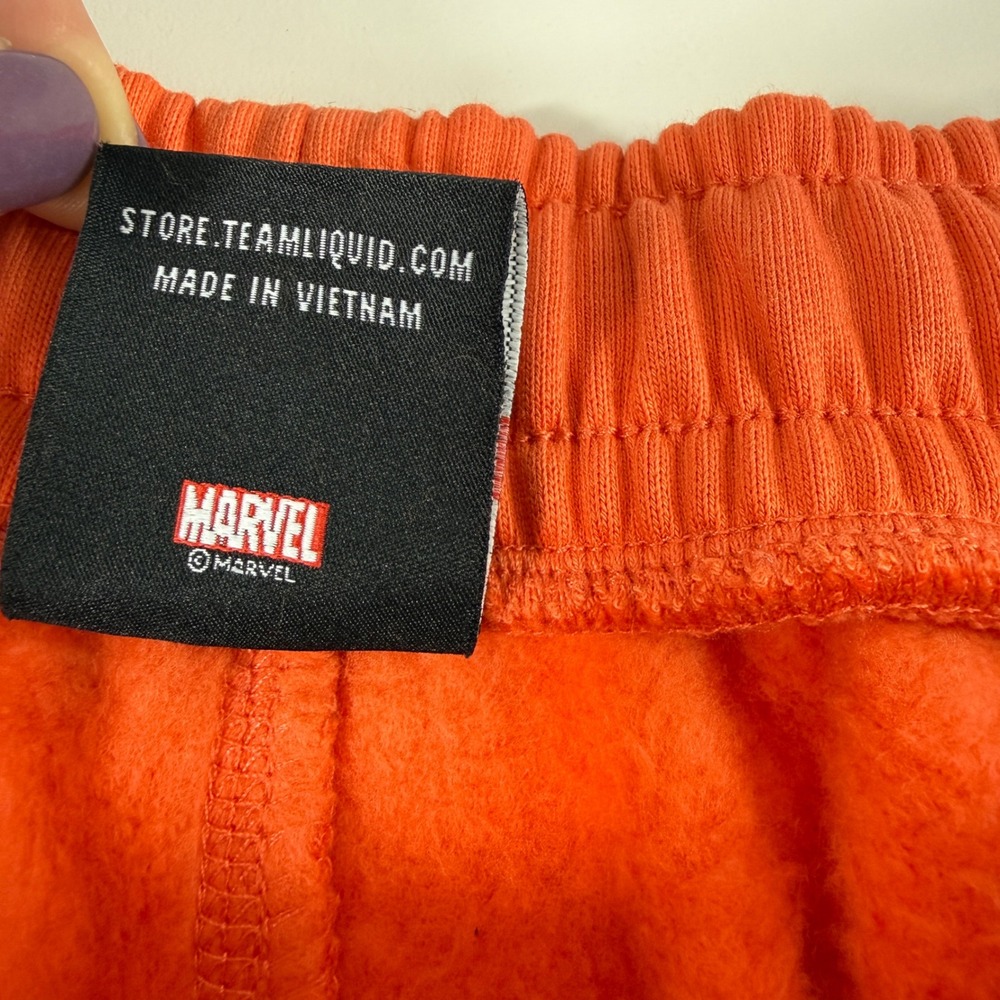 Marvel Spider-Man Graphic Sweat Shorts XL Orange Fleece Drawstring - Picture 7 of 10